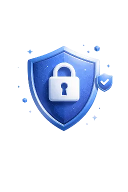 A blue security shield with a padlock